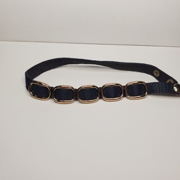 Navy Leather and Brass ring Wrap Bracelet - Picture 3 of 7